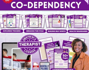 Cuaderno de ejercicios sobre codependencia, relaciones codependientes, hojas de trabajo terapéuticas, relaciones saludables, terapia familiar, terapia de pareja