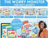 Kids Anxiety Workbook Bundle, Worry Monsters, Managing Anxiety, Therapy Worksheets, Coping Skills, Mindfulness, Grounding, CBT Worksheets