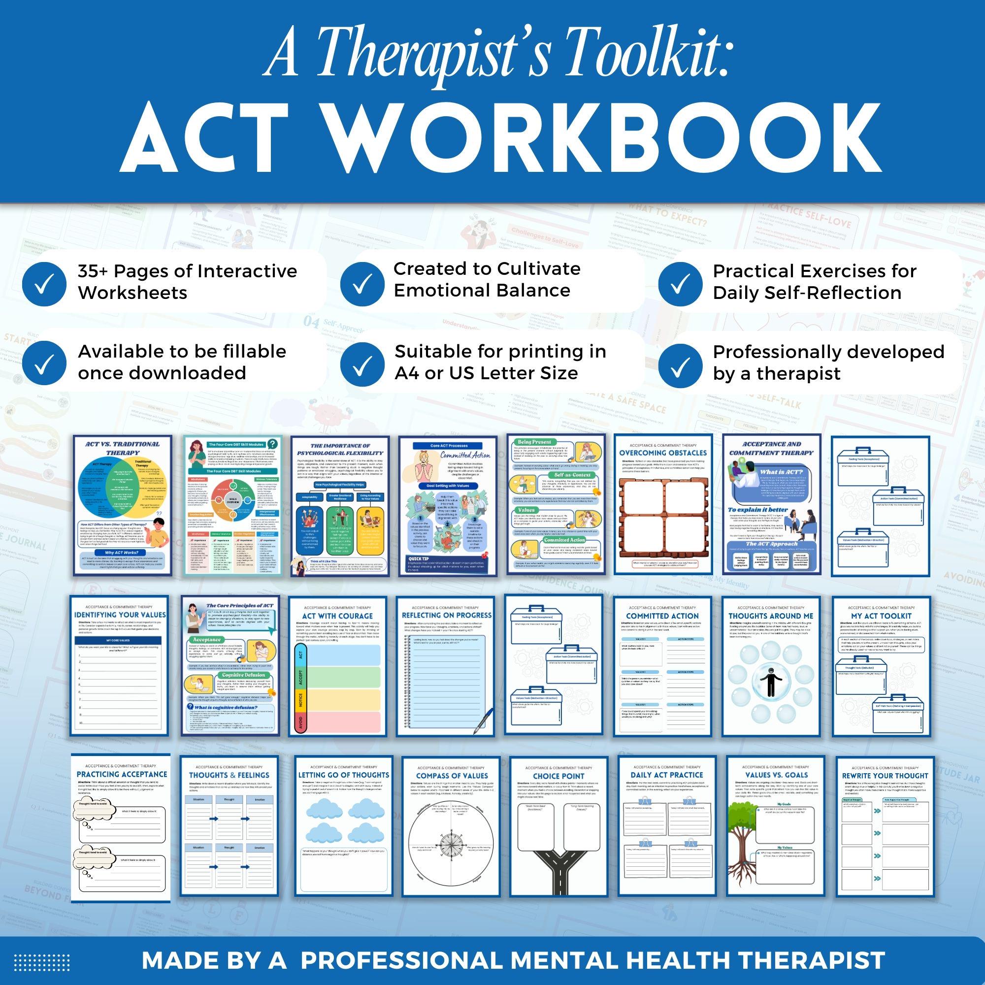 ACT Workbook for Clients Mega Bundle, Acceptance and Commitment Therapy ...