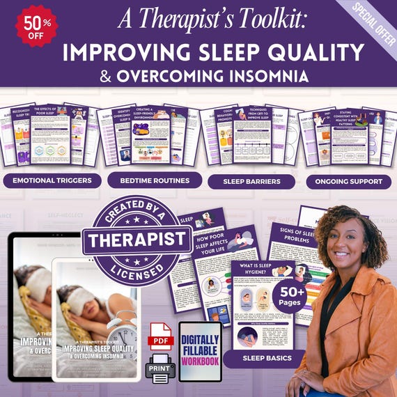 Improving Sleep Mega Bundle Workbook, Overcoming Insomnia, Therapy Worksheets, Sleep Better, Sleep Journal, CBT