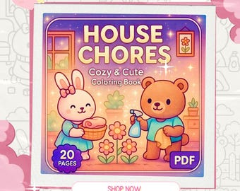 Bunny Bear Coloring Book | 20 Cute Cozy Comfy Pages | Kawaii Animals Digital Download | High Resolution Bold & Easy for Adults, Kids