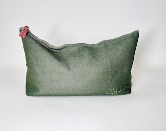 Dark Green Canvas Mahjong Tile Bag, Gingham Liner