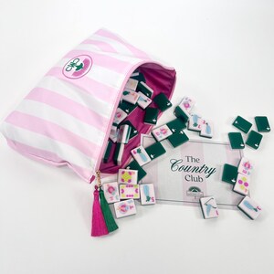 The Mahjong Club Tile Bag- Striped w/ Tassels & Velvet Liner image 4