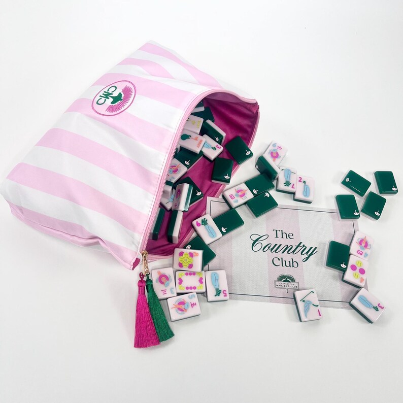The Mahjong Club Tile Bag- Striped w/ Tassels & Velvet Liner image 4