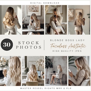 Blonde Boss Lady Stock Photo Bundle Business Woman Social Media Marketing Images Beige Neutral Aesthetic Faceless Marketing MRR PLR