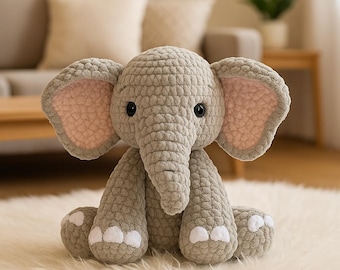 Crochet Sitting Elephant Amigurumi Pattern| Elephant Plushie Crochet Pattern | Safari Crochet Pattern | Elephant Crochet Pattern Tutorial