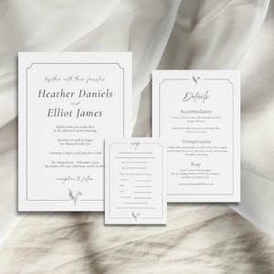 Elegant Minimalist Wedding Invitation Template Bundle | Modern Black & White Invite Suite, RSVP, and Details | Canva Editable Printable Set