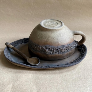 Gold Ceramic Tea Set | Handmade Cup, Saucer & Spoon | Elegant Cramic | Modern Luxury Teaware