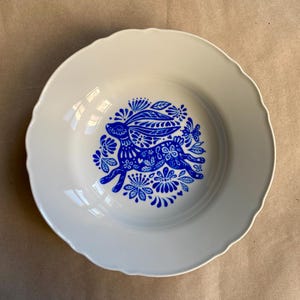 Prato de sopa de porcelana pintado à mão | Prato de massa fundo de Páscoa