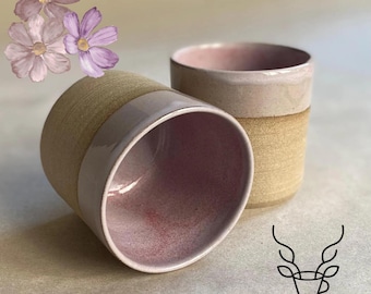Tazza in ceramica fatta a mano – Bicchiere in gres minimalista / Tazza da tè beige e rosa