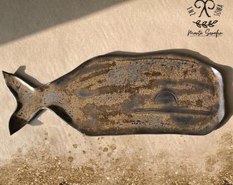 Handmade Ceramic Whale Platter | Golden Black Stoneware Serving Tray