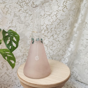 Pink Glass Vase Hand painted vase art deco decor floral vase decanter