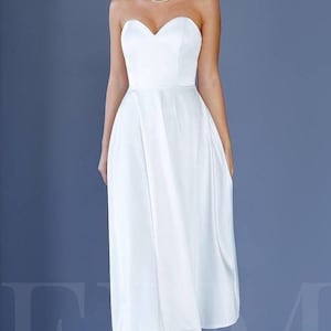 White Bridal Corset Midi Dress for Civil Ceremony Rehearsal
