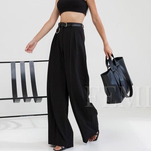 Black Wide Leg Women Pants| High Waist Palazzo Trousers| Formal | Classic | Casual| Occasion |Lili Model