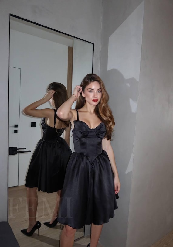 Black Satin Corset Mini Dress | Sleeveless Fit and Flare, Party Wedding -  Etsy Canada