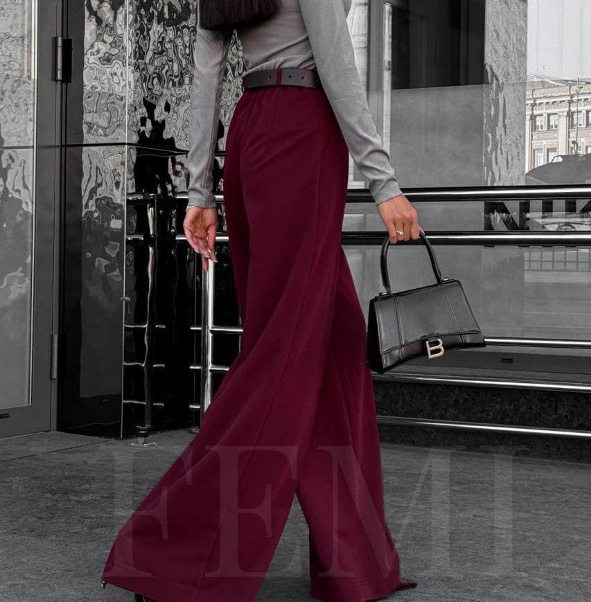 burgundy high waisted dress pants Burgundy High Waist Wide Leg Pants, Office Trousers
