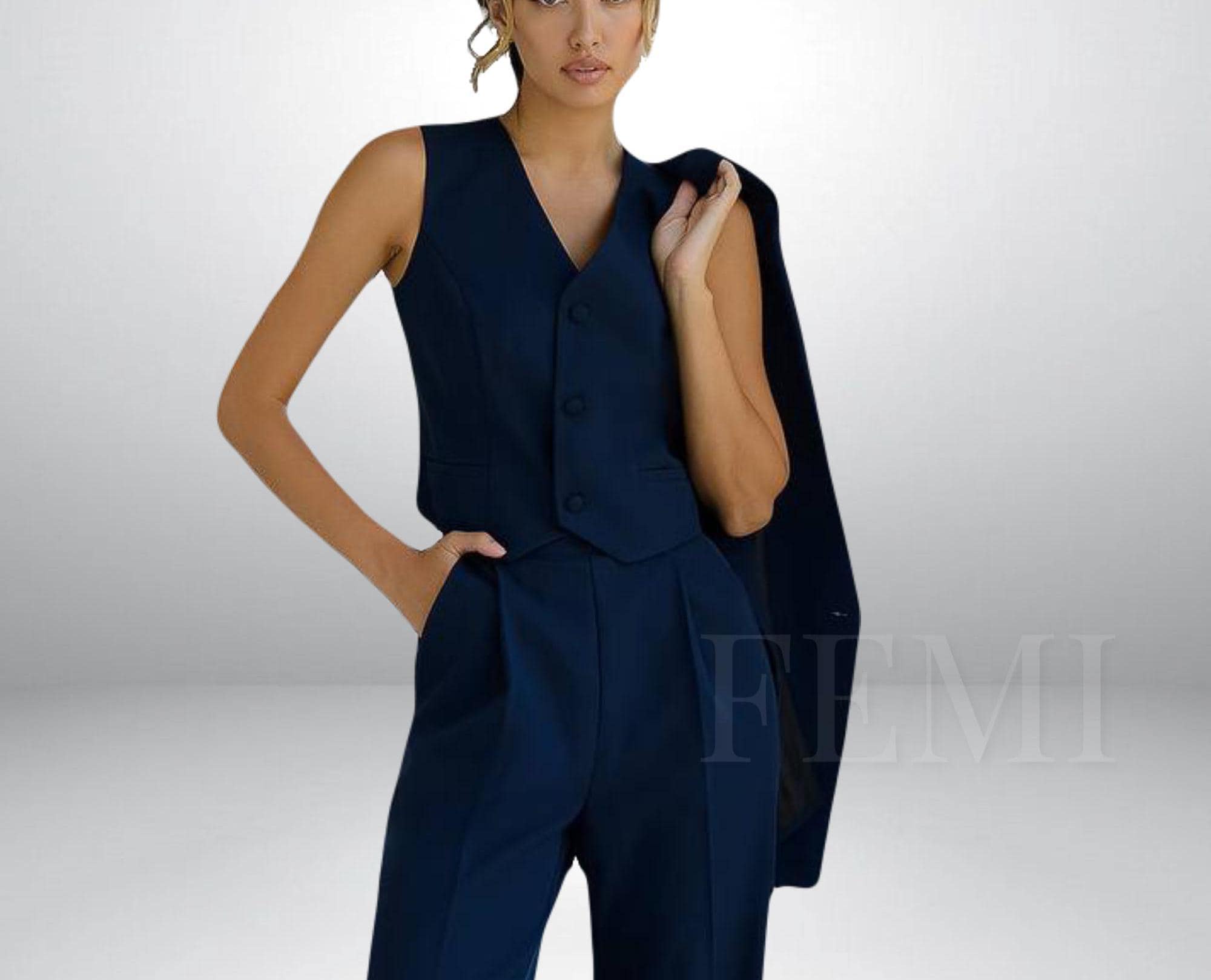 Womens Navy Blue Vest and Suit Pants - Etsy