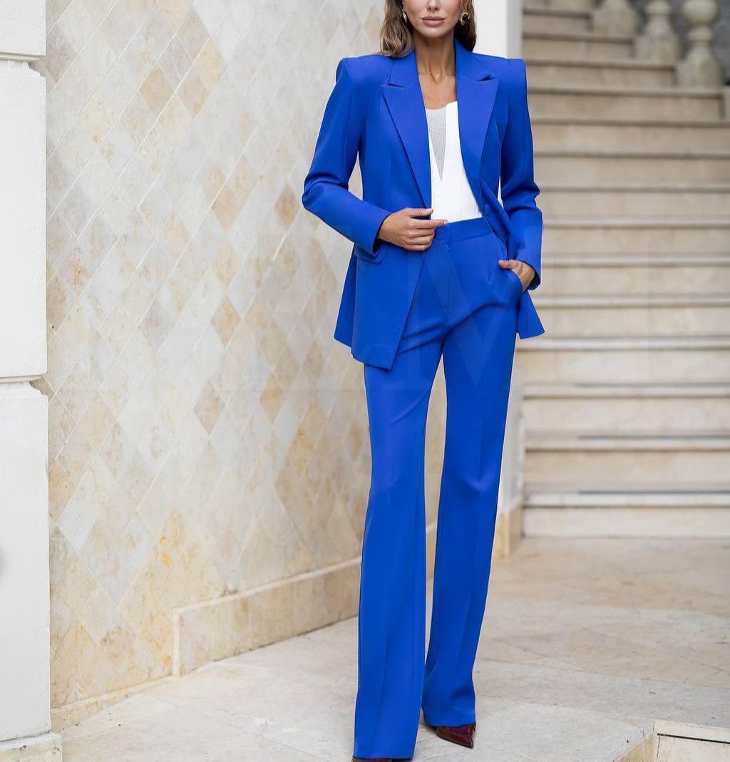 women royal blue dress pants Wide Leg Women's Suit Womens Royal Blue Suit Size:54 Long