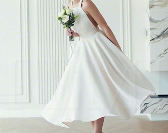 modest rehearsal dinner dress Ivory Lace Midi Dress Vintage Long Sleeve Bridesmaid Dress, Wedding Guest & Rehearsal Dinner Outfit, High Neck Romantic Modest Evening Dress