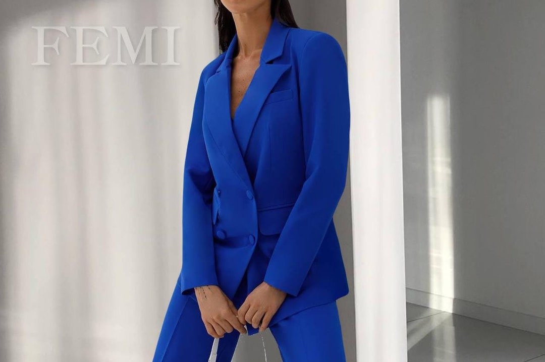 Royal Blau Damen Anzug Formeller dreiteiliger Hosenanzug