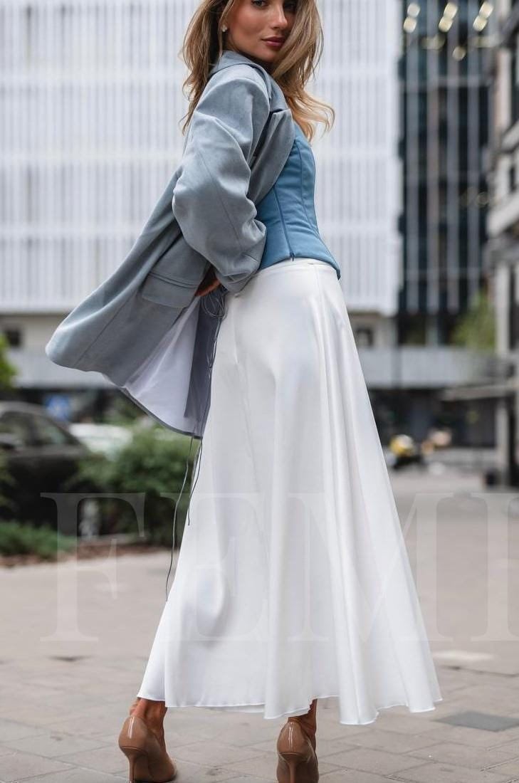 Layered Frilled Satin Skirt ecru M Silk Ruffle Skirt - Etsy