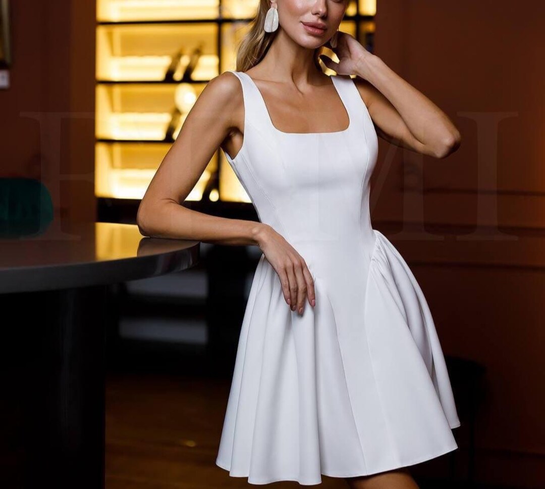 basque waist short white dress Short Organza Dress With Basque Waist And Square Neck ROSE MINI 18 US (50 EU) / Off-white
