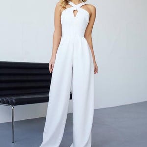 Witte bruiloftsjumpsuit - elegante bruidsjumpsuit klaar voor verzending, jumpsuit met wijde pijpen voor dames, speciale korting