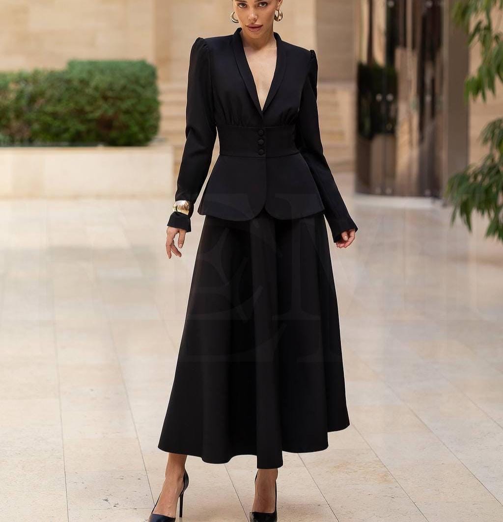 White Wedding Skirt Suit - Elegant White Blazer With Midi Skirt