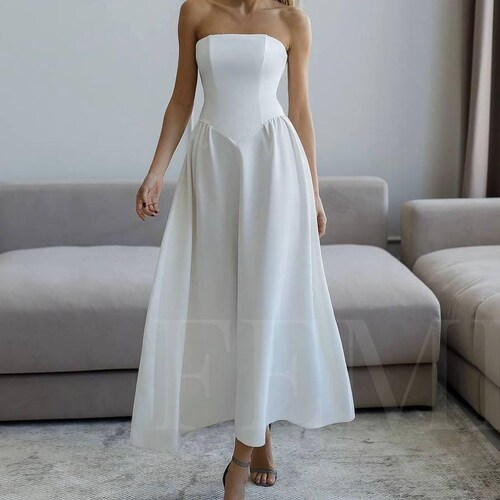 Elegant Strapless Corseted Dress Wedding Ball Gown Basque Waist Dress  Fluffy Skirt for Engagement, Courthouse, Elopement, Wedding Guest - Etsy