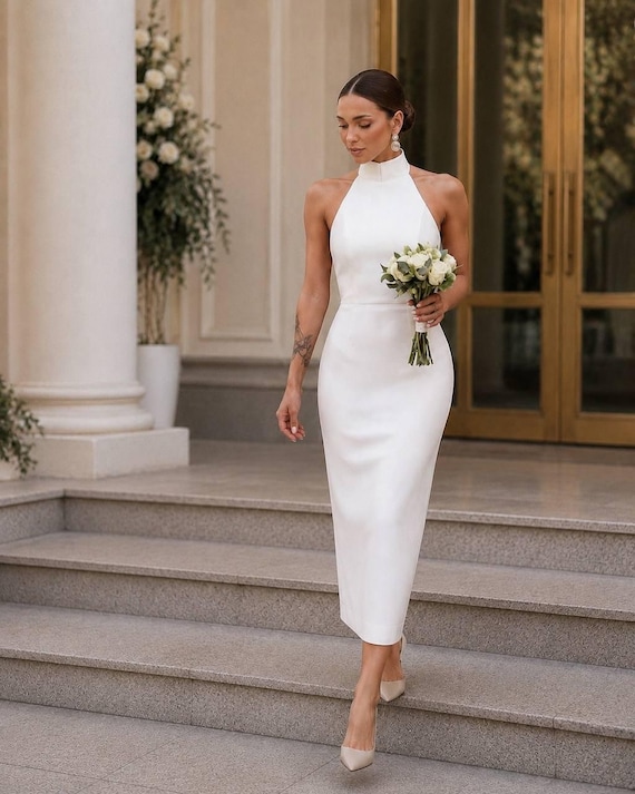 is a bodycon dress appropriate for a wedding Buy Courthouse Dress, White Dress, Halter Neck Bridal Midi Dress, Civil Ceremony Dress, Modern Elopement Online in India Maternity Sweater Dress – 8/10 Perfect for Wedding USA Product Size:15.5 Medium 34-35 Sleeve
