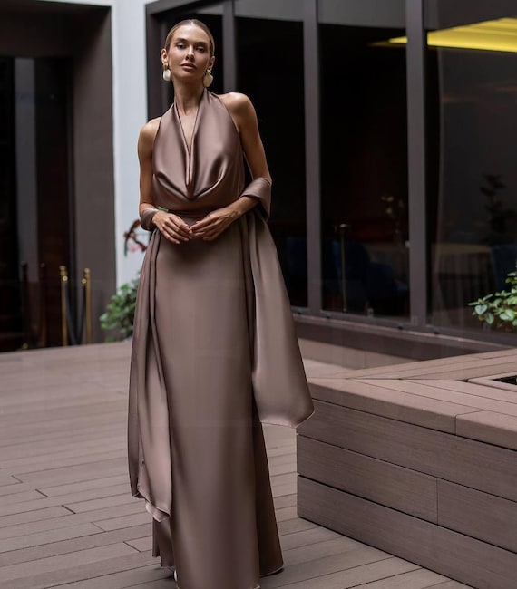 victorian bridesmaid dresses Flamingo Bridesmaid Dress A-Line Spaghetti Straps Cowl Back Floor Length Chiffon Bridesmaid Dresses with Split and Belt main image 1