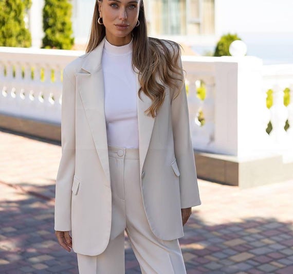 Ivory Women's Suit Premium Crepe Two Piece Pantsuit for Wedding