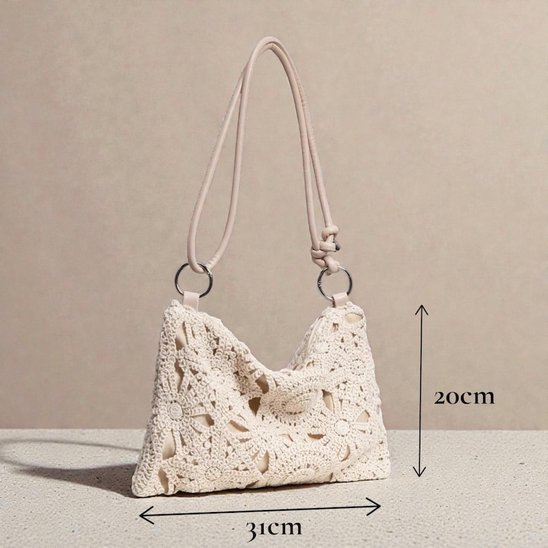 Handmade Crochet Shoulder Bag Boho Knit Purse Vintage Style Tote Summer Beach Handbag Gift for Her image 3