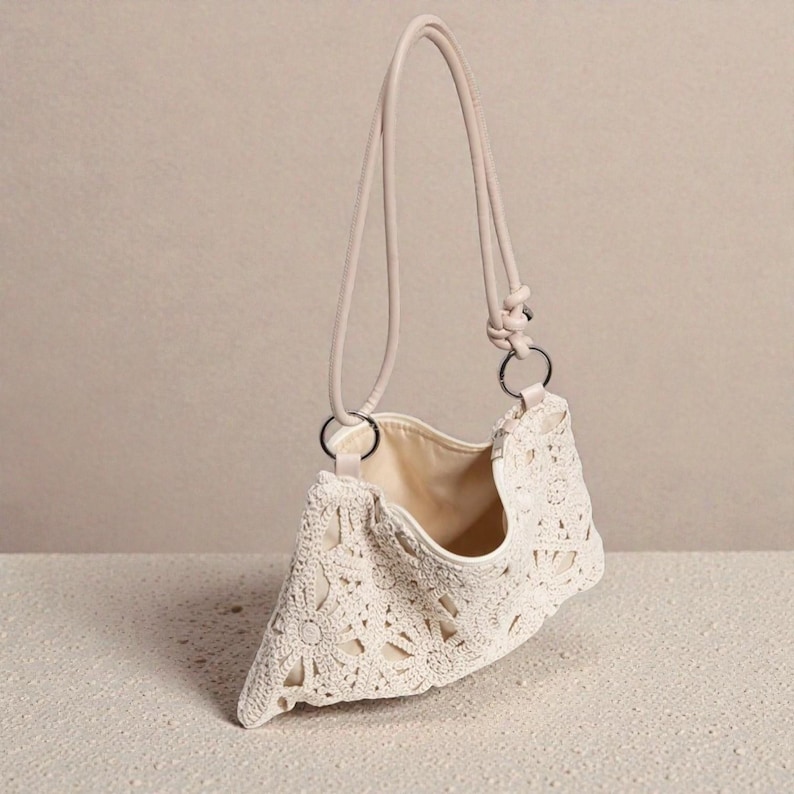 Handmade Crochet Shoulder Bag Boho Knit Purse Vintage Style Tote Summer Beach Handbag Gift for Her image 2