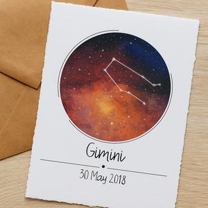 Personalisierte Sternzeichen-Galaxie-Karte - 5x7 ”A7 handgemaltes Aquarell Sternzeichen