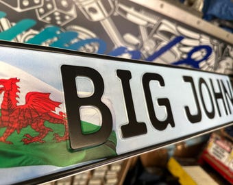 Custom Euro Personalised Wales 3D Pressed Trucker Show Plate Embossed for Lorry, Van, Car, Bedroom, Kids, Licence, Number, Sign, Insta, name