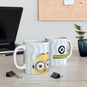 Minions Exclusive White Ceramic Mug, 11oz - Fun Coffee Cup, Despicable Me Gift, Unique Cartoon Tea Mug, Cute Funny Minion Kitchen Decor,