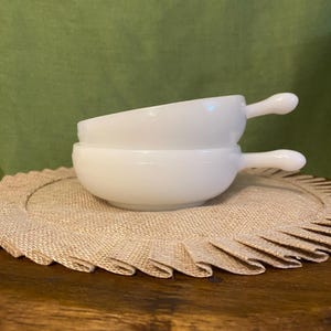 Set of 2 Vintage Glasbake milk glass cereal/soup bowls.