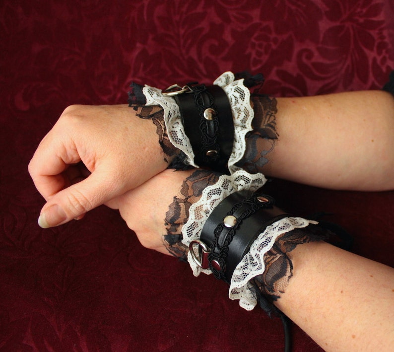 Steampunk French Maid Cuffs Leather & Lace Romantic Victorian Etsy