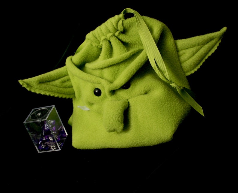 Wartgrub the Big Orc Dice Bag holds 300 Dice Handheld Video Game case, DS DSi drawstring pouch, wristlet purse Goblin, Orc, in moss green image 3