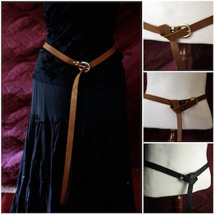 Medieval Belt, Long Leather belt 80", 72",  60" long, narrow for Garb, Ren faire, Pirate, SCA Garb, Cosplay LARP costume belt brown or black