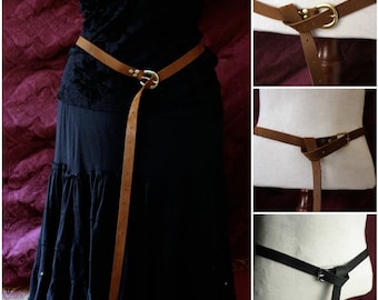 Medieval Belt, Long Leather belt 80", 72",  60" long, narrow for Garb, Ren faire, Pirate, SCA Garb, Cosplay LARP costume belt brown or black