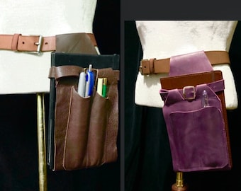 SketchBook holster with pen & pencil pocket, for sketchbooks, Traveler Journals, artists, writers, soft genuine Leather