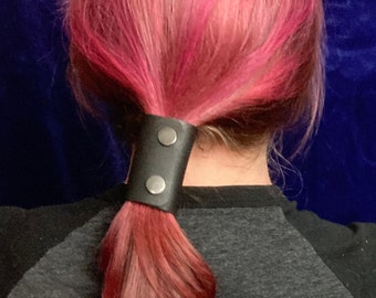 Leather Ponytail Holder Cuff, Snap Hair Tube, Cable Organizer