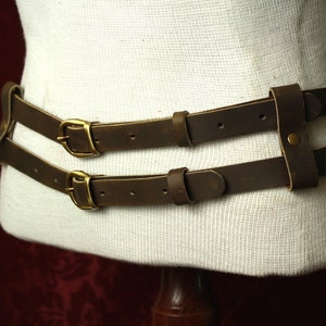 Steampunk Wasteland Double leather Belt Military/ Tank Girl. Brown, black Leather & brass- Men / Women browncoat SCA LARP costume