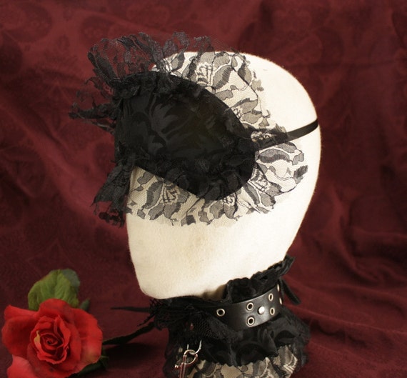 SEXY Goth Blindfold Mask Romantic Black Velvet satin damask & | Etsy