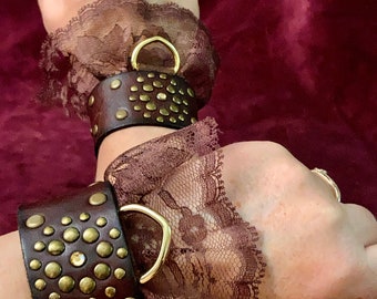 Cuff bracelet Leather lace slave bracelets Steampunk Victorian inspired Cosplay western BDSM corset-laced cuffs