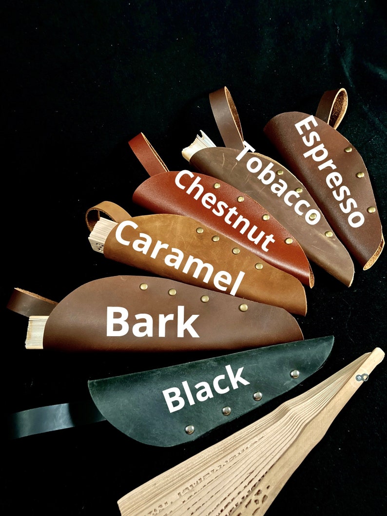 Fan Holster, Belt holster & fan, genuine leather fan sheath, for Renfaire, 2 options hangs on belt or snaps. Sandalwood fan Included image 2