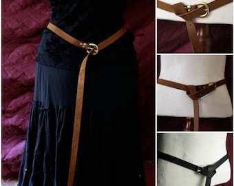 Costume  long Leather Belt -Medieval, Ren faire, LARP, antique brass, silver buckle, brown, black, mens belt, unisex SCA Garb, 60" long
