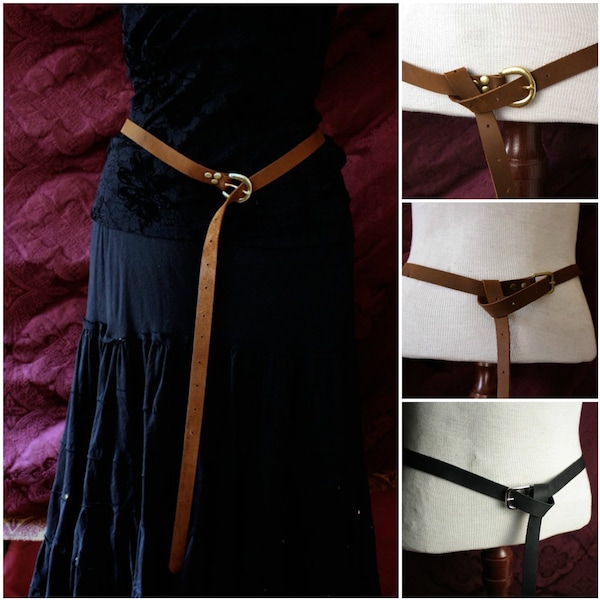 Costume  long Leather Belt -Medieval, Ren faire, LARP, antique brass, silver buckle, brown, black, mens belt, unisex SCA Garb, 60" long